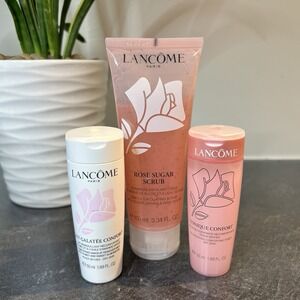 NEW Lancome Rose Sugar Scrub 3.34 oz & 1.69 oz Galatee & Tonique Confort Set